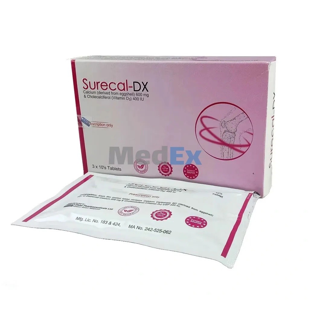 Surecal-DX 600 mg+400 IU Tablet